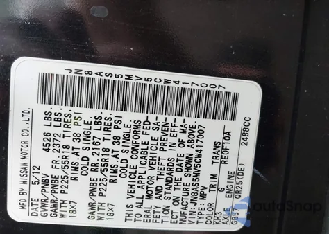 2012 Nissan Rogue Sv W/Sl Pkg from USA, damaged, VIN JN8AS5MV5CW417007